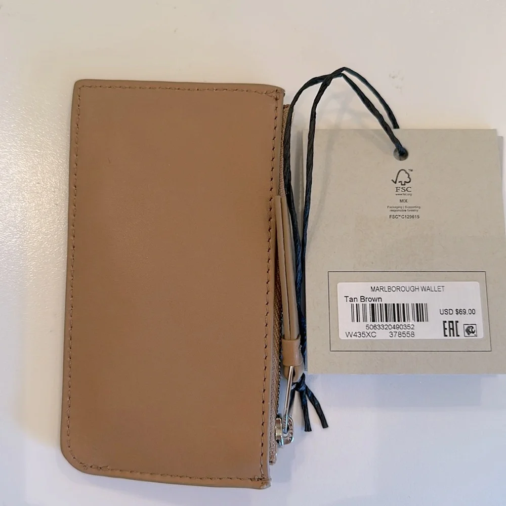 New AllSaints Tan Brown Leather Cardholder.